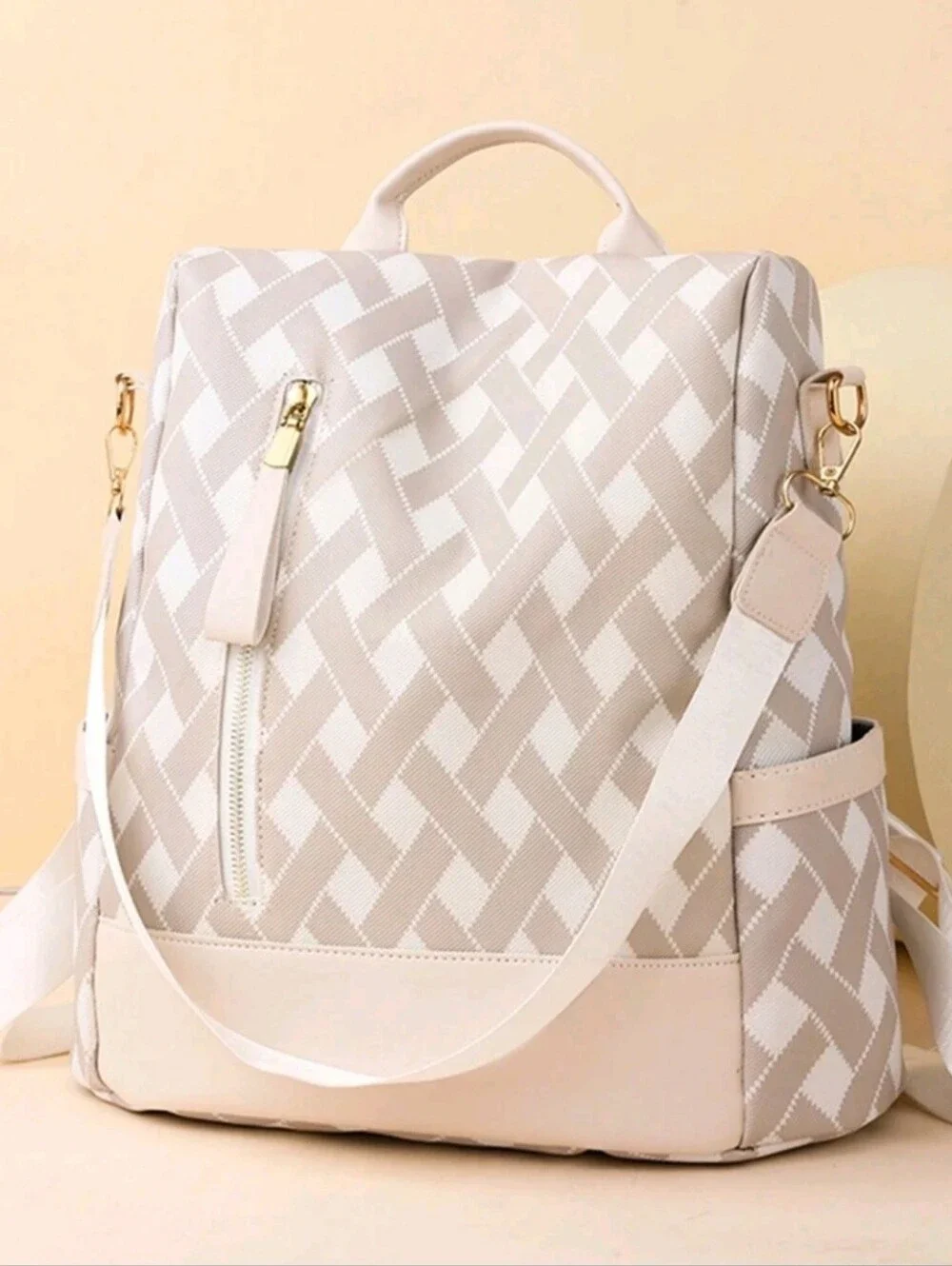 Beige- Lightweight, Portable Fashioable Ladies Travel Backpack With Anti-theft